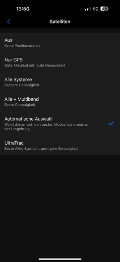 Die GPS-Optionen entsprechen denen der Fenix 8. (Bild: Garmin / Screenshot: Golem.de)