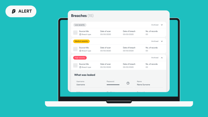 Surfshark Alert zeigt Datenlecks und offengelegte Infos wie Passwörter. (Bild: Surfshark)