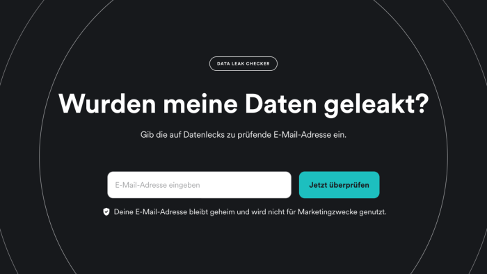 Mit dem Datenleck-Checker kann kostenlos und vertraulich geprüft werden, ob Daten geleakt wurden. (Bild: Surfshark)