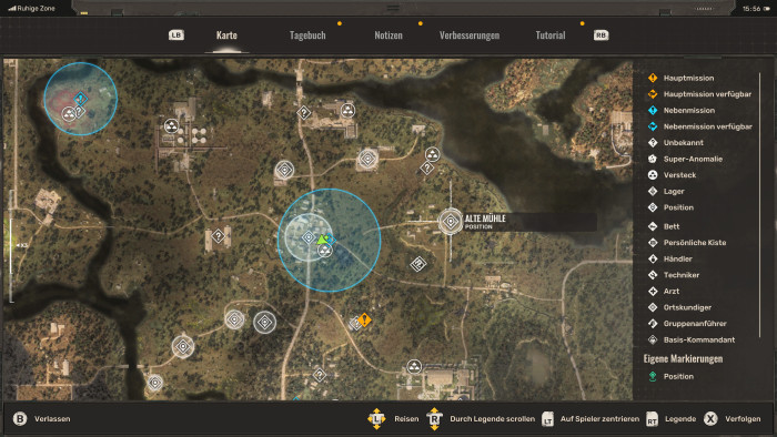 Haupt- und Nebenaufgaben sind auf der Karte markiert. (Bild: GSC Game World / Screenshot: Golem.de)