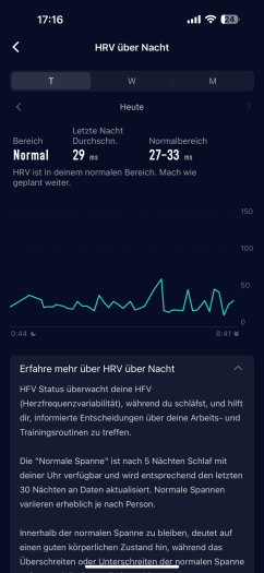Die Nacht-HRV bekommen wir erst nach ein paar Tagen angezeigt. (Bild: Coros / Screenshot: Golem.de)