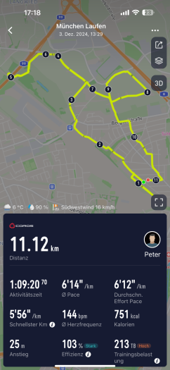 In der Übersicht von Laufen-Aktivitäten gibt es jede Menge Informationen. (Bild: Coros / Screenshot: Golem.de)