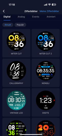 In der App können wir weitere Zifferblätter für die Pace Pro aussuchen. (Bild: Coros / Screenshot: Golem.de)
