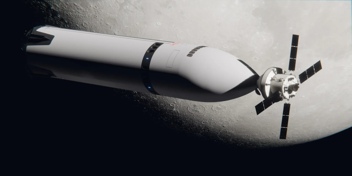 In der Mondumlaufbahn werden das Orion-Raumschiff und das Starship HLS aneinander andocken. Zwei Astronauten aus dem Orion-Raumschiff werden an Bord des Starship HLS gehen. (Bild: SpaceX).