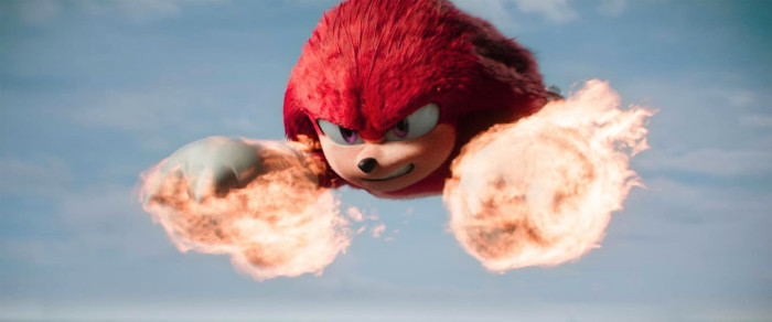 Knuckles vor einem feurigen Sturzflug. (Bild: Paramount Pictures)