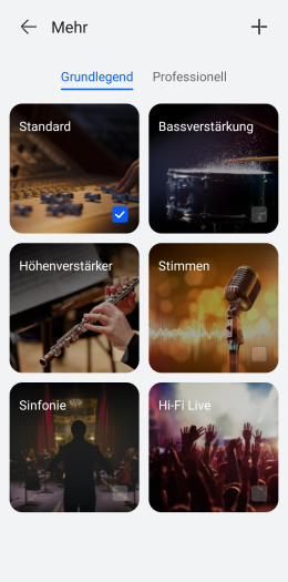Diese Klangeinstellungen bietet Huawei für die Freebuds Pro 4. Hinter dem Plus ... (Bild: Huawei/Screenshot: Golem.de)