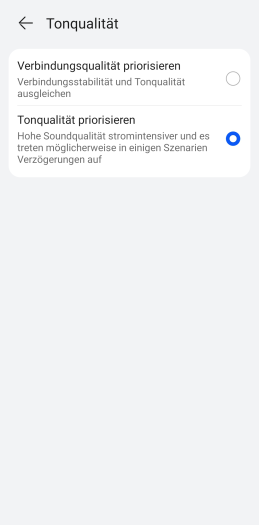 In dieser Einstellung nutzen die Freebuds Pro 4 einen HD-Codec wie LDAC. (Bild: Huawei/Screenshot: Golem.de)