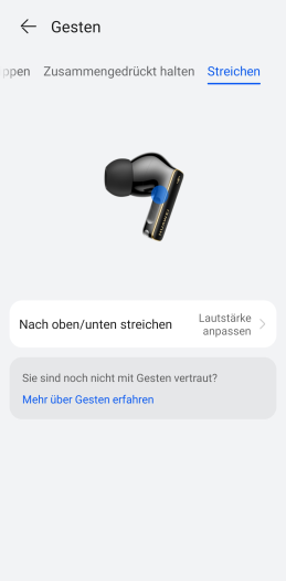 Die Lautstärkeregelung an den Freebuds Pro 4 lässt sich bei Bedarf abschalten. (Bild: Huawei/Screenshot: Golem.de)