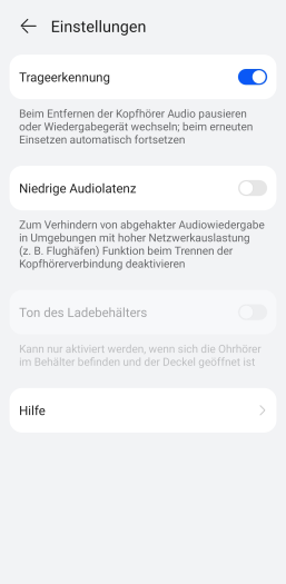 Die Trageerkennung der Freebuds Pro 4 ist weiterhin unnötig eingeschränkt. (Bild: Huawei/Screenshot: Golem.de)