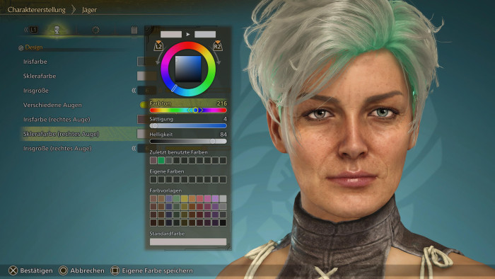 Im Charaktereditor erstellen wir die Hauptfigur - und danach unser Palico. (Bild: Capcom / Screenshot: Golem.de)