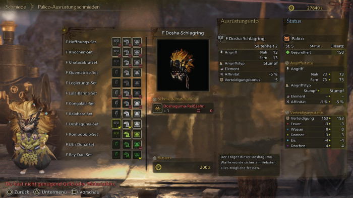 Auch den computergesteuerten Begleiter Palico können wir immer weiter aufrüsten. (Bild: Capcom / Screenshot: Golem.de)