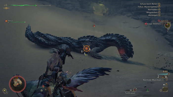 Die dezent rot leuchtende Stelle links ist eine Wunde, an der wir besonders viel Schaden verursachen können. (Bild: Capcom / Screenshot: Golem.de)