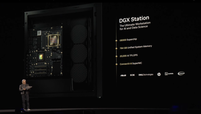Die DGX Station bringt viel Leistung in den PC. (Screenshot: Golem.de)