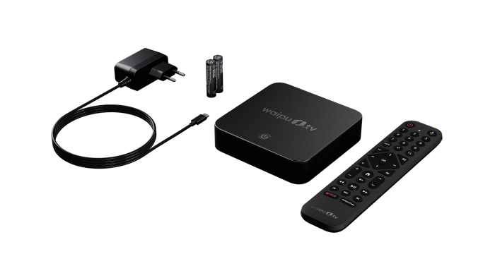 Waipu TV Box mit Zubehör (Bild: Exaring)
