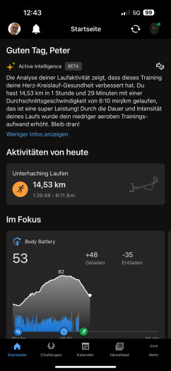 Die Beta von Active Intelligence ist das sichtbarste Elment von Garmin Connect+. (Bild: Garmin/Screenshot: Golem.de)