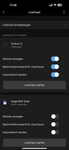 Einige der neuen Elemente von Live-Track (Bild: Garmin/Screenshot: Golem.de)