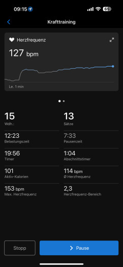 Das Krafttraining können wir weitgehend vom Smartphone statt von der Sportuhr aus bedienen. (Bild: Garmin/Screenshot: Golem.de)