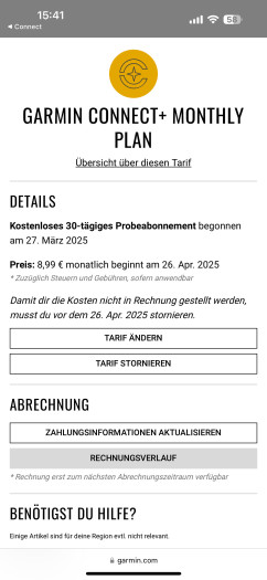 Das Stornieren der Verlängerung ist kundenfreundlich gelöst. (Bild: Garmin/Screenshot: Golem.de)