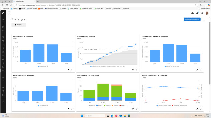 Das Running-Dashboard von Connect+ im Browser (Bild: Garmin/Screenshot: Golem.de)