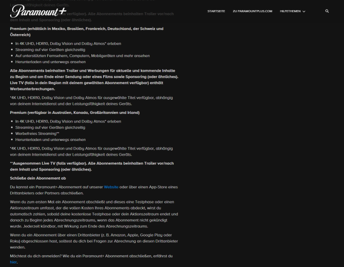 Hier gibt es keinen Hinweis, dass Paramount+ Premium Dolby Atmos nur in englischer Sprache anbietet. (Bild: Paramount/Screenshot: Golem.de)