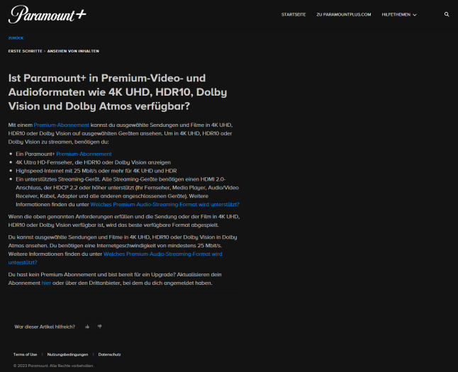 Hier gibt es keinen Hinweis, dass Paramount+ Premium Dolby Atmos nur in englischer Sprache anbietet. (Bild: Paramount/Screenshot: Golem.de)