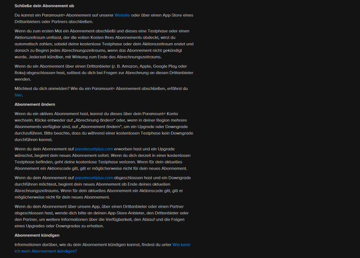 In diesem Hilfeartikel zu allen Abos von Paramount+ gibt es keine Angaben zu den Abopreisen in Deutschland, Österreich und der Schweiz. (Bild: Paramount/Screenshot: Golem.de)