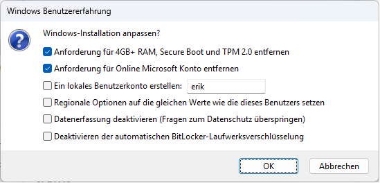 Beim Transfer des ISO-Abbildes auf den USB-Flashspeicher können in Rufus noch einige Optionen konfiguriert werden. (Screenshot: Erik Bärwaldt)