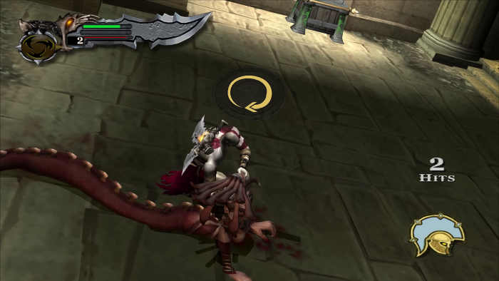 Um die Götter zu besiegen, braucht Kratos Waffen - eine davon ist der Kopf der Medusa. Und genau den schraubt der Geist von Sparta hier ab. (Bild: Sony Playstation/Screenshot: Medienagentur Plassma)