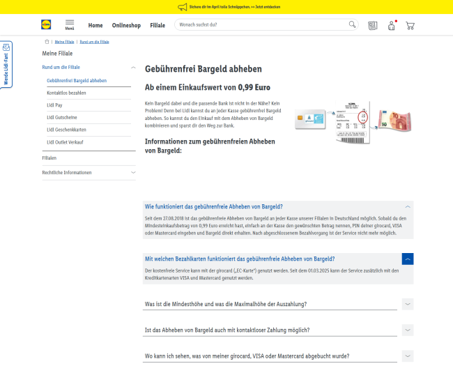 Diese Lidl-Webseite nennt bereits die aktuellen Bedingungen, tut aber so, als ob der Mindesteinkaufswert schon immer bei 0,99 Euro gelegen hätte. (Bild: Lidl/Screenshot: Golem.de)