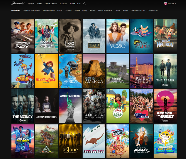 Der Serienbereich von Paramount+ (Bild: Paramount/Screenshot: Golem.de)