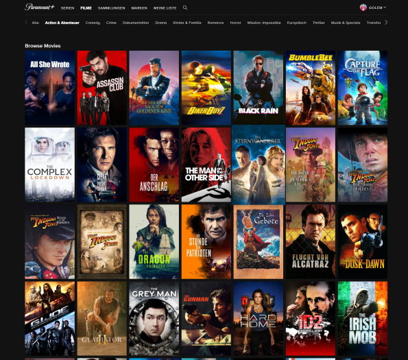 Der Filmbereich von Paramount+ (Bild: Paramount/Screenshot: Golem.de)