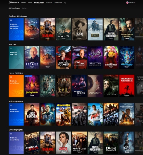 Der Bereich Sammlungen von Paramount+ (Bild: Paramount/Screenshot: Golem.de)