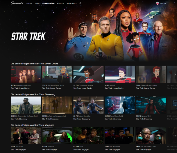 So präsentiert sich die Sammlung Star Trek auf Paramount+. (Bild: Paramount/Screenshot: Golem.de)