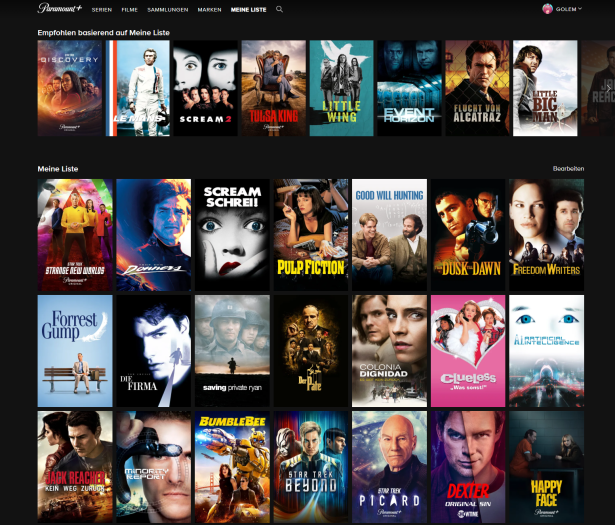 Die Merkliste von Paramount+ im Browser. (Bild: Paramount/Screenshot: Golem.de)
