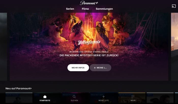 Die Startseite von Paramount+ in der Tablet-App (Bild: Paramount/Screenshot: Golem.de)