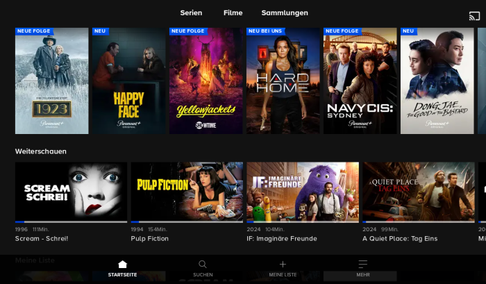 Die Startseite von Paramount+ in der Tablet-App (Bild: Paramount/Screenshot: Golem.de)