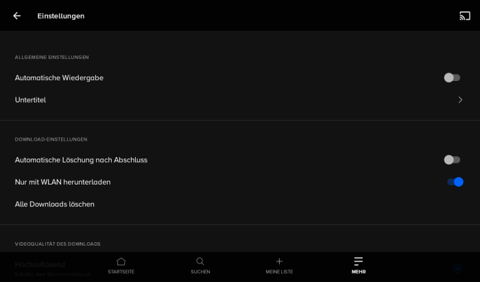 Mit der Einstellung &quot;Automatische Wiedergabe&quot; kann die automatische Wiedergabe in der App von Paramount+ nicht deaktiviert werden. (Bild: Paramount/Screenshot: Golem.de)