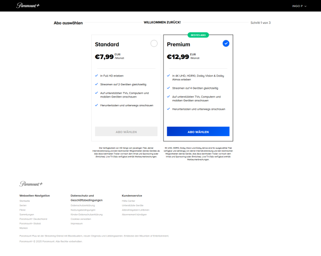 Erst in einem dritten Schritt nennt Paramount erstmals die Existenz von Paramount+ Premium. (Bild: Paramount/Screenshot: Golem.de)