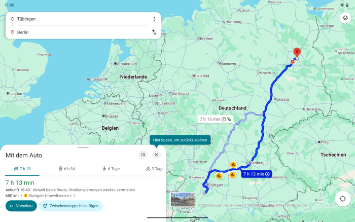Google Maps zeigt zwar gelegentlich Fehler, grundsätzlich funktioniert die App aber. (Screenshot: Andreas Fischer)