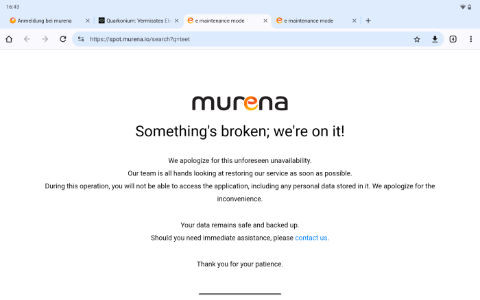 Seit ein paar Monaten kommt es in der Murena-Cloud immer wieder zu technischen Problemen. (Screenshot: Andreas Fischer)