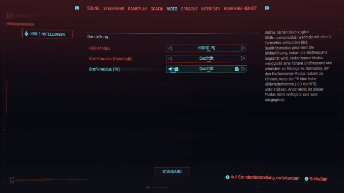 In diesem Menü legen wir die Modi für TV und Tablet fest. (Bild: CD Projekt Red / Screenshot: Golem.de)
