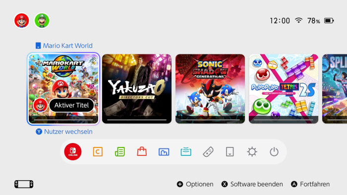 Das Hauptmenü der Switch 2 (Bild: Nintendo/Screenshot: Golem.de)