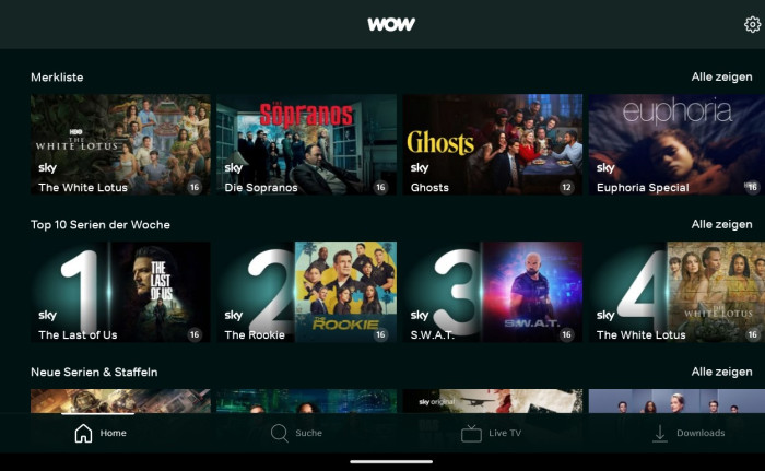 Der Top-Ten-Bereich zeigte in der alten Wow-App vier Titel. (Bild: Sky/Screenshot: Golem.de)
