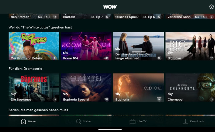 Auch in der alten Wow-App gab es bereits Empfehlungen. (Bild: Sky/Screenshot: Golem.de)