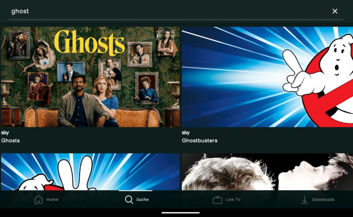 Die Suche der alten Wow-App zeigte sehr große Icons und das brachte wenig Übersicht. (Bild: Sky/Screenshot: Golem.de)