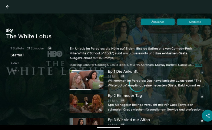 Die Episodenübersicht der alten Sky-App (Bild: Sky/Screenshot: Golem.de)