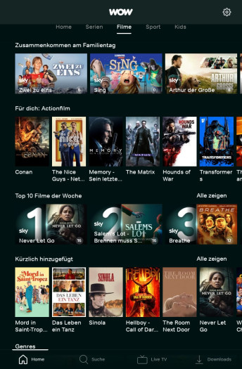 So viel zeigte die Filmrubrik der alten Wow-App. (Bild: Sky/Screenshot: Golem.de)
