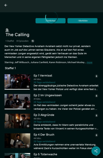 Die alte Wow-App zeigte in den Details von The Calling kein Ablaufdatum. (Bild: Sky/Screenshot: Golem.de)