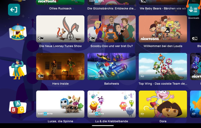 So sah der Kinder-Bereich der alten Wow-App aus - einen PIN-Schutz gab es nicht. (Bild: Sky/Screenshot: Golem.de)