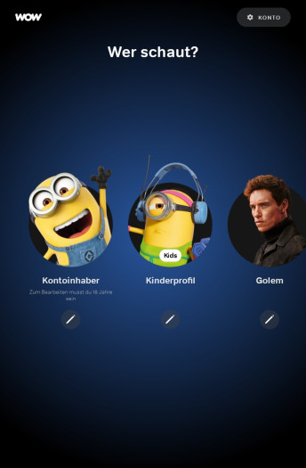 Die neue Wow-App unterstützt Profile. (Bild: Sky/Screenshot: Golem.de)
